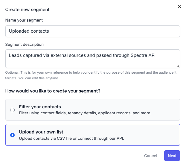 Segments - Uploaded via Spectre API